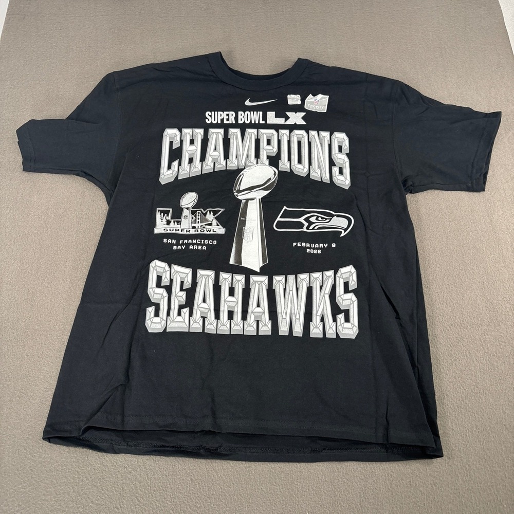 Nike Seattle Seahawks Super Bowl LX Champions Shirt Mens Size L Black NFL Tee